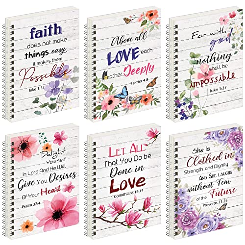 Qeeenar 6 Pcs Christian Spiral Notebook for Women Prayer Journal 5.5 x 8.3 Inch Bible Verse Notebook Bulk with Scripture for School Mothers Gift Spiritual Supplies
