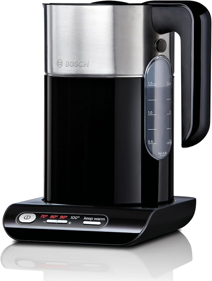 Bosch kabelloser Wasserkocher TWK8613P, Abschaltautomatik, Überhitzungsschutz, Temperaturwahl, Warmhaltefunktion, 1,5 L, 2400 W, schwarz Bosch kabelloser Wasserkocher TWK8613P, Abschaltautomatik, Überhitzungsschutz, Temperaturwahl, Warmhaltefunktion, 1,5 L, 2400 W, schwarz