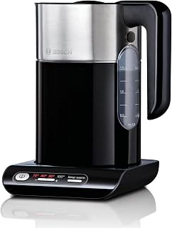 Bosch kabelloser Wasserkocher TWK8613P, Abschaltautomatik, Überhitzungsschutz, Temperaturwahl, Warmhaltefunktion, 1,5 L, 2400 W, schwarz