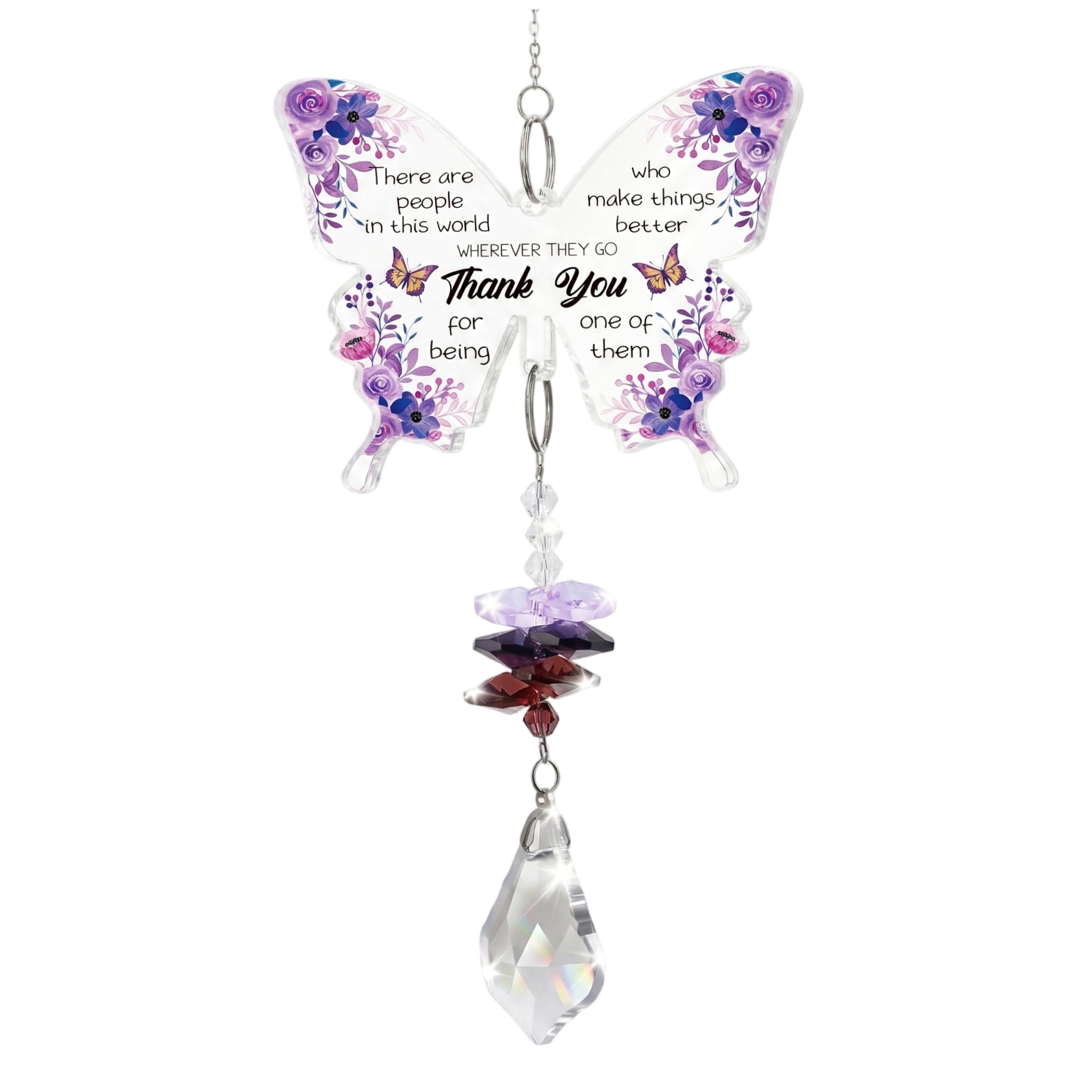 Thank You Crystal Butterfly Sun Catcher, Hanging Butterfly Decorations with Crystal Pendant, for Mom Indoor Window, Violet(Thank You)