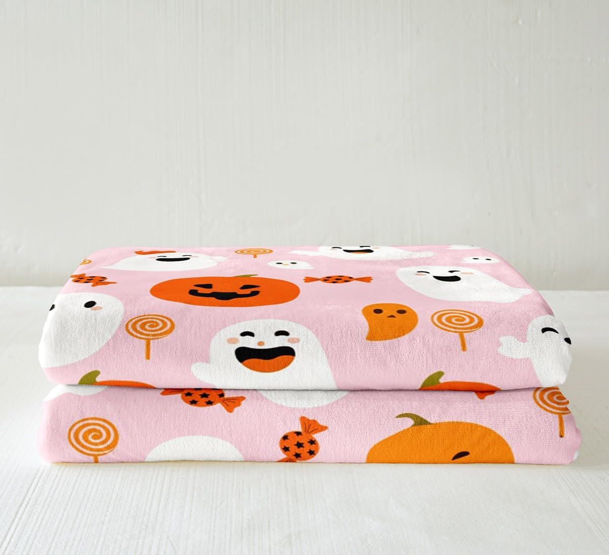 Feelyou Girls Pumpkin Lantern Sherpa Blanket Decoration Ghost Spider for Kids Boys Kawaii Halloween Fuzzy Blanket for Sofa Bed Couch Pink Cute,Twin 60x80 Inches