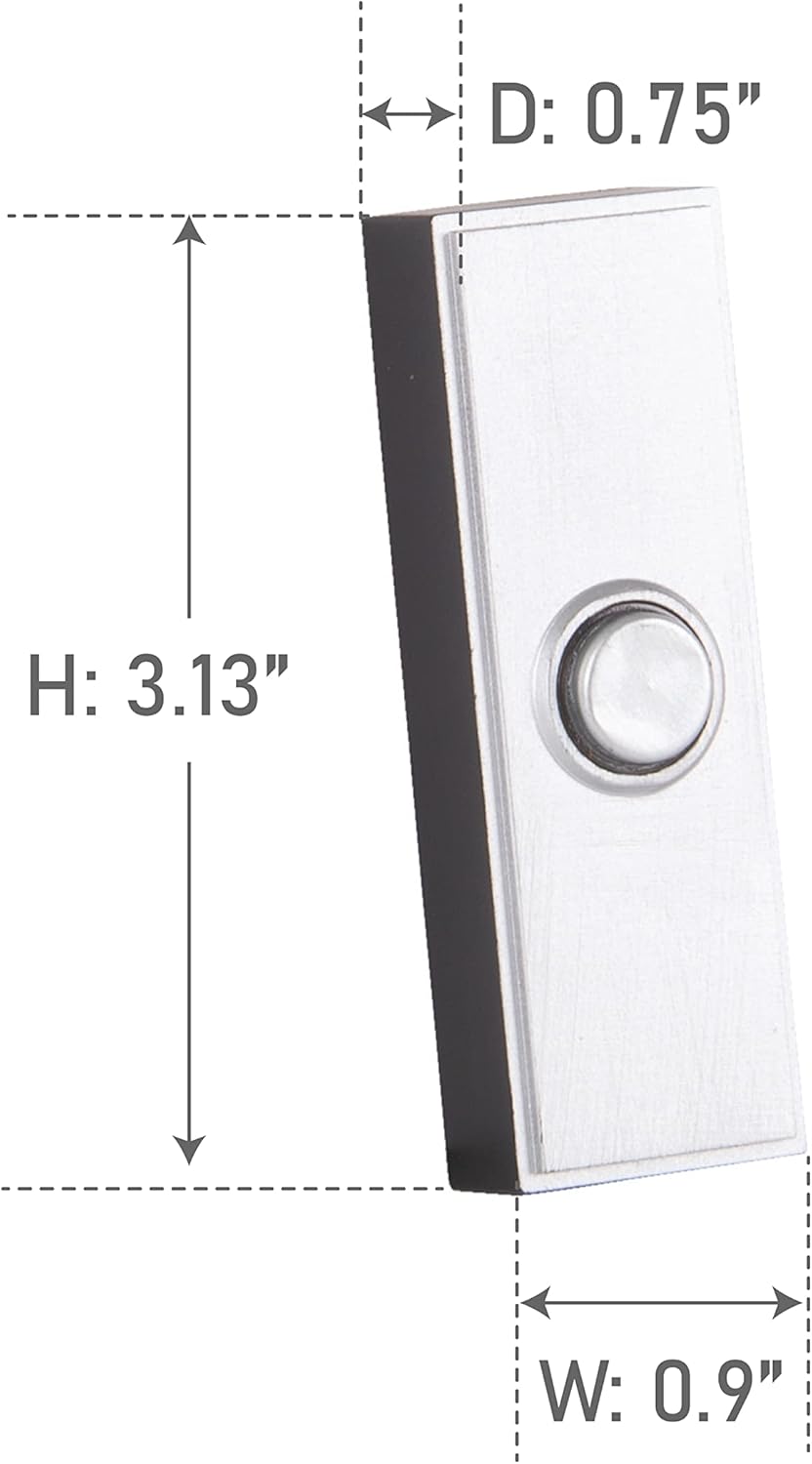 Craftmade PB5011-BNK Surface Mount Rectangular Lighted LED Door Bell Push Button, 3" H x 1"W, Brushed Polished Nickel