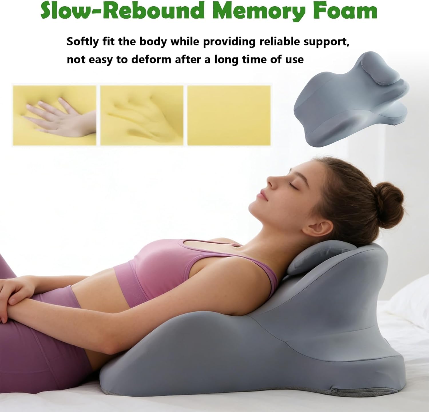 Memory Foam Wedge Pillow for Neck, Back, and Leg Pain Relief, 27° Adjustable Support, Multi-Position Design with Removable Cover for Reading and Massage