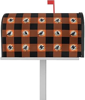 Mailbox Cover Magnetic Halloween Crow Orange Buffalo Plaid Mailbox Covers Standard Size 21x18in,Mailbox Covers Wrap Post Letter Box Cover for Garden Yard Outdoor Decor Dead Trees Black Check