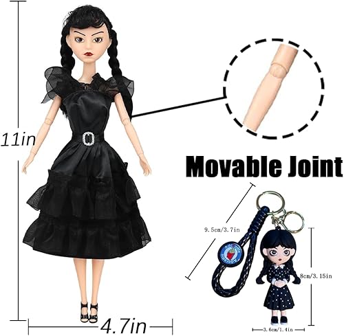 Miniatura 4 de Muñecas Addams de 11.5 pulgadas, regalos de muñecas Addams con caja, soporte de muñecas negras para niñas, muñecas de Navidad para niñas, fanáticos