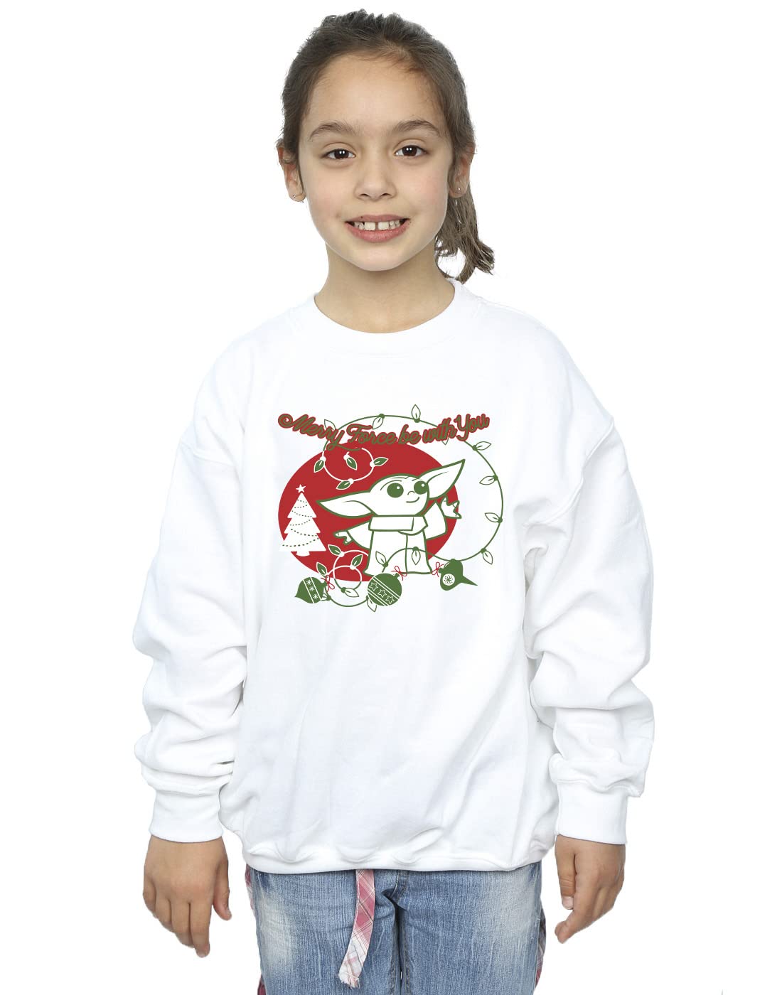 Absolute Cult Star Wars The Mandalorian Girls Baby Yoda Force Be With You Sweatshirt White 9-11 Years