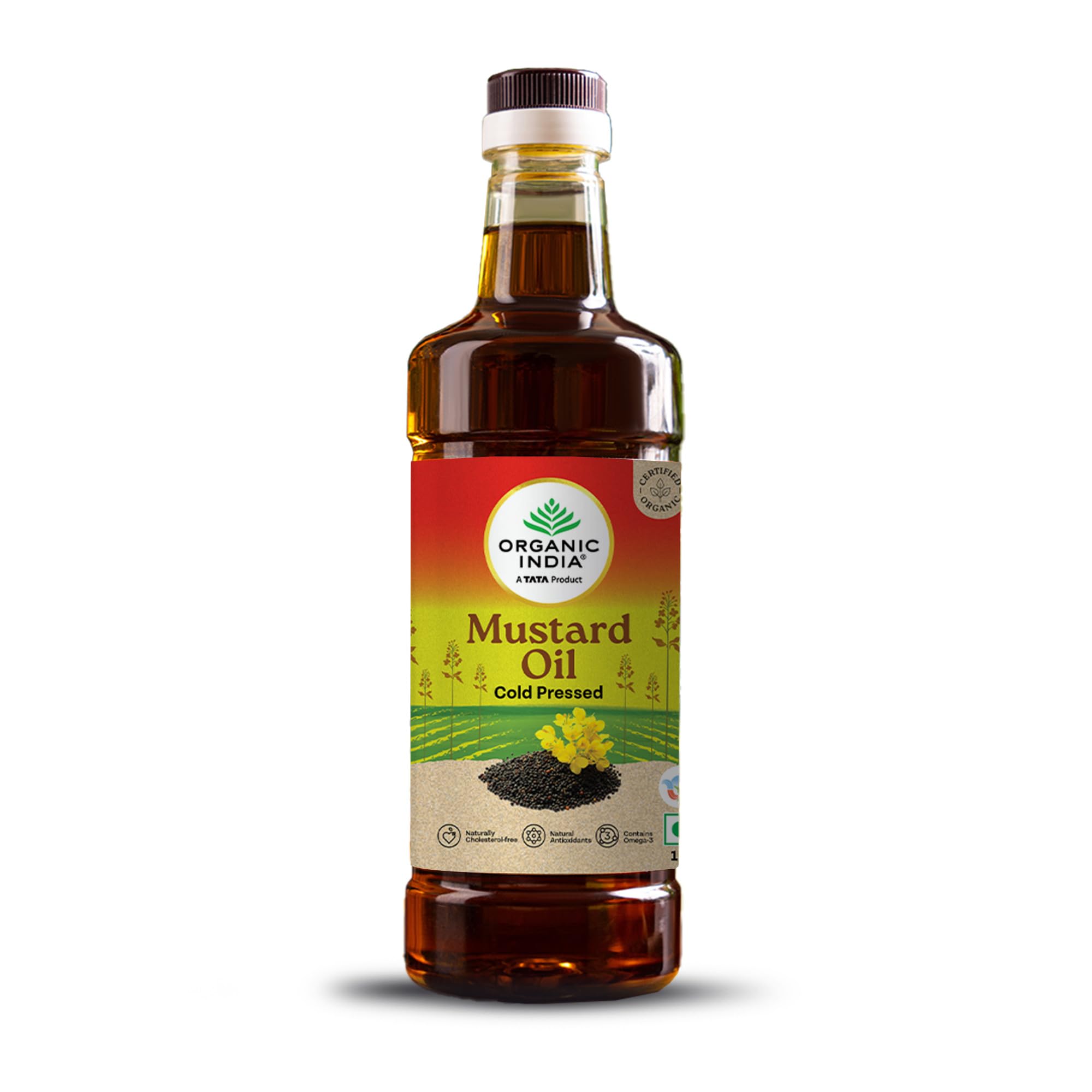 A TATA Product - Organic India Mustard Oil 1000ml, Certified Organic, Lab Tested on 600+ Parameters, Kachi Ghani Sarso Ka Tel, Natural Flavour, Ideal for Daily Cooking & Healthier Living