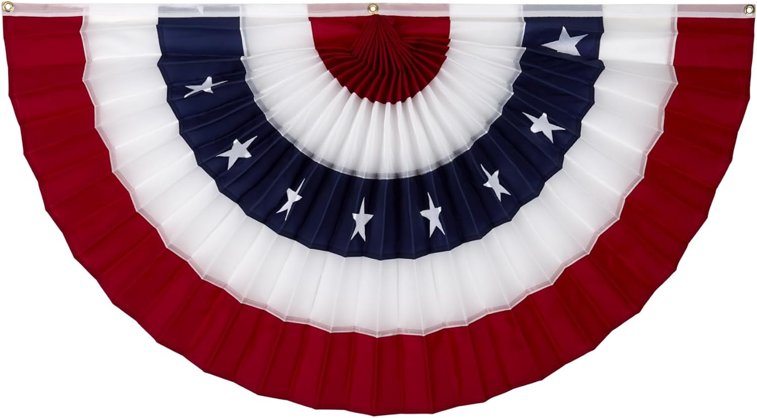 American Pleated Fan Flag Bunting. 100% Made in America by Old Glory Bunting. 3 x 6 ft Stars & Sewn Stripes USA Indoor/Outdoor Cotton Bunting Banner. Perfect for July 4th