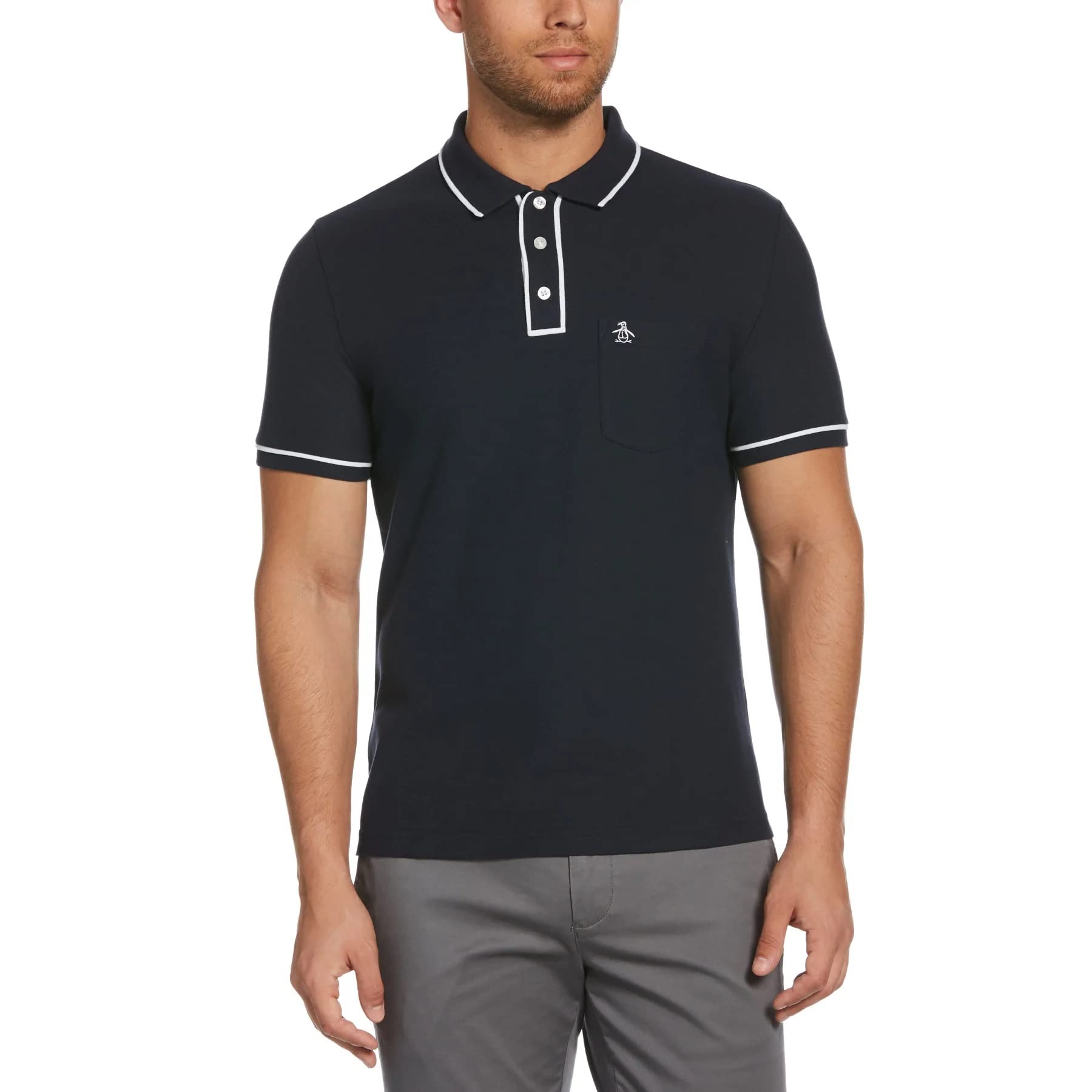 ORIGINAL PENGUIN - Men's Polo Shirt, Organic Cotton, Earl Polo Top, Short Sleeve, Contrast Trim, Dark Sapphire, M