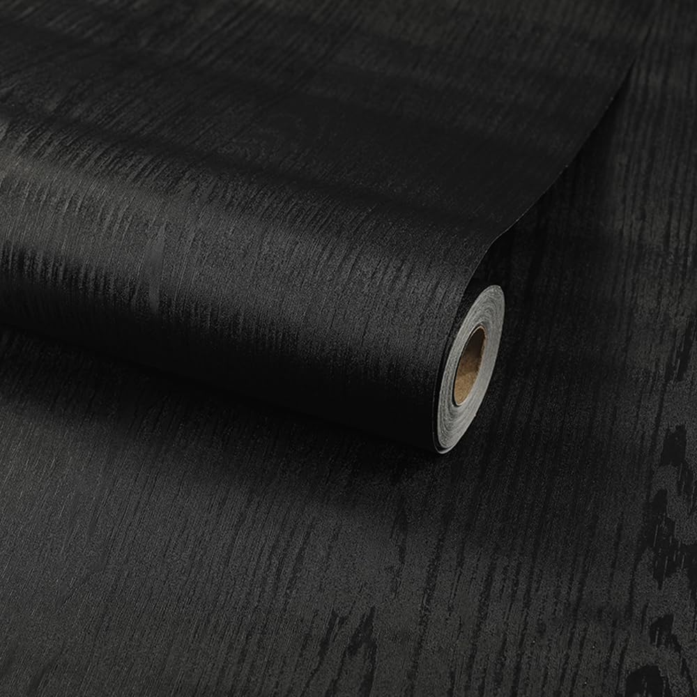 Black Wood Effect Wallpaper, 40 x 500 cm Black Wood Contact Paper Peel and Stick Wallpaper, Wooden Grain Wall paper for Countertops Cabinets Self Adhesive Furniture Covering for Living Room,Bathroom