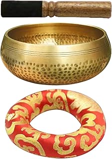 チベットシンギングボウル、シンギングボウル | ヨガ用に手作りされた瞑想サウンドボウル - ヨガ瞑想、チャクラ、マインドフルネス、ストレスリリーフ用のクッションマレット付きチベットシンギングボウル
