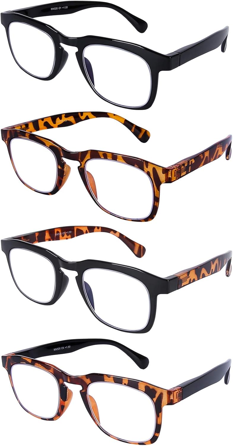 DOOViC 4 Pack Reading Glasses Blue Light Blocking, Fashion Lightweight Computer Readers Anti Eye Strain/UV/Glare Women/Men 3.5 Strength