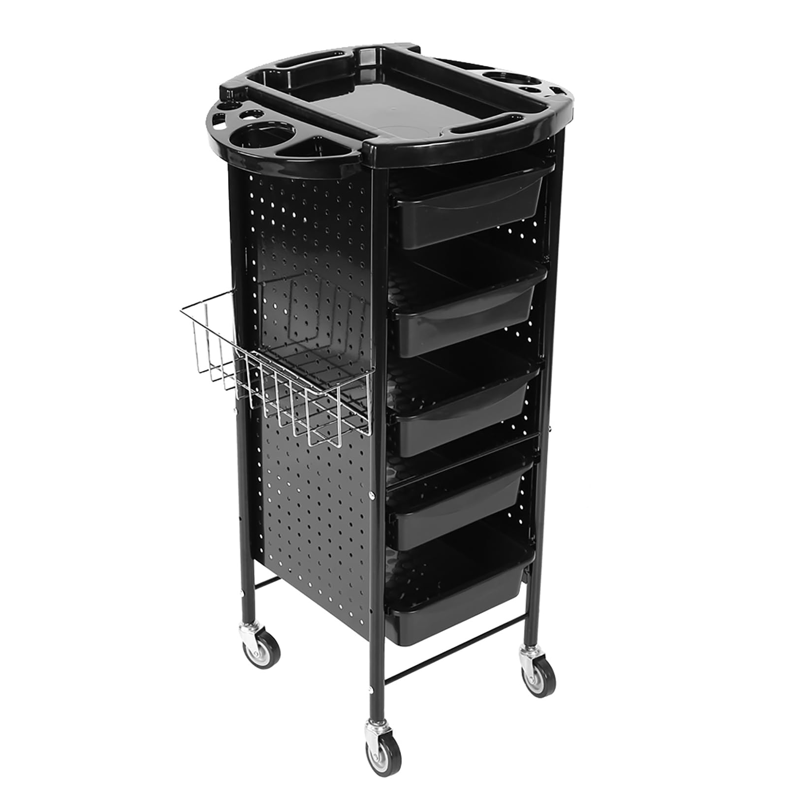 Ausla Carro de Salón con Ruedas, Ajustable, 6 Niveles, Solución de Almacenamiento de Tubos de Hierro Negro para Salones de Belleza y Uso Doméstico