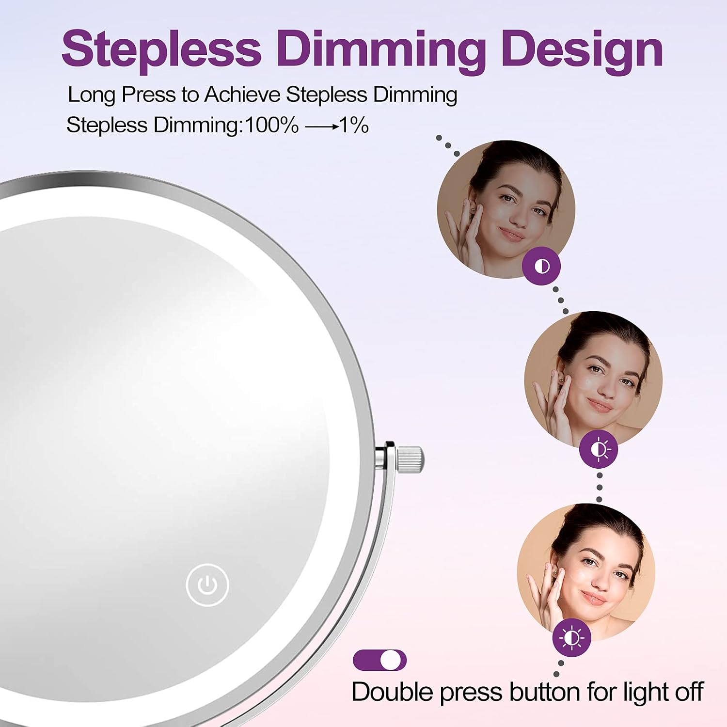 ACOLAR 8in 2000mAh Rechargeable Makeup Mirror Vanity Mirror with Lights,Double Sided 1x/10x Lighted Makeup Mirror with 3 Color Lighting,Touch Screen,Charge by USB,Suitable for Bedroom