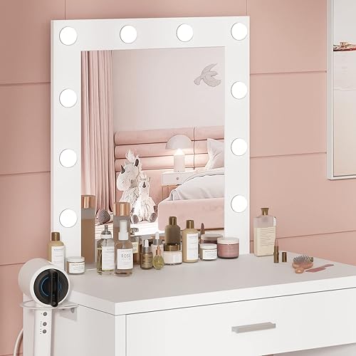 Miniatura 3 de Small Makeup Vanity with Mirror and Lights, White Vanity Desk with Chair, Brightness Adjustable, Makeup Table Set for Girls' Bedroom