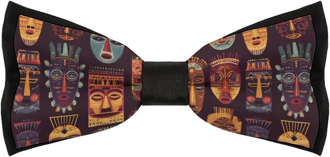 African Masks Pattern Novelty Men's Bow Tie Pre-tied Adjustable Bowtie Accessories for Wedding Party