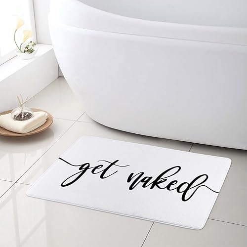 Miniatura 5 de Alfombra de baño Get Naked para baño, fuente negra, lindas citas divertidas sobre fondo blanco, alfombra de baño, alfombra de baño de espuma