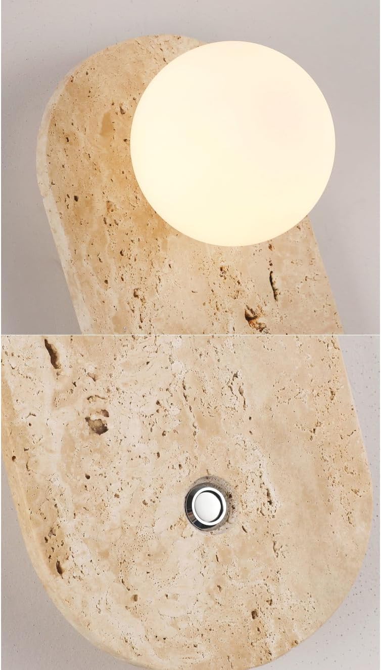Modern Home Decoration Stone Sconces Wall Lighting On Off Switch Nordic Natural Marble Wall Lamp Round White Milk Glass Wall Light for Bedroom Bedside Bathroom Living Room Kitchen Hallway