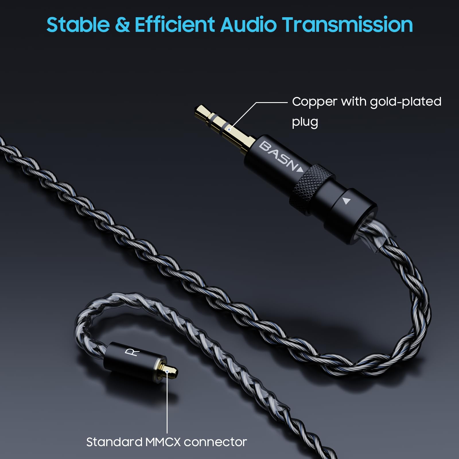 BASN Cavo per cuffie USB C DC100, cavo Litz OFC placcato argento di tipo C, cavo MMCX IEM con connettori bilanciati da 3,5/4,4 mm per auricolari musicisti (nero, tipo C/3,5/4,4 mm)