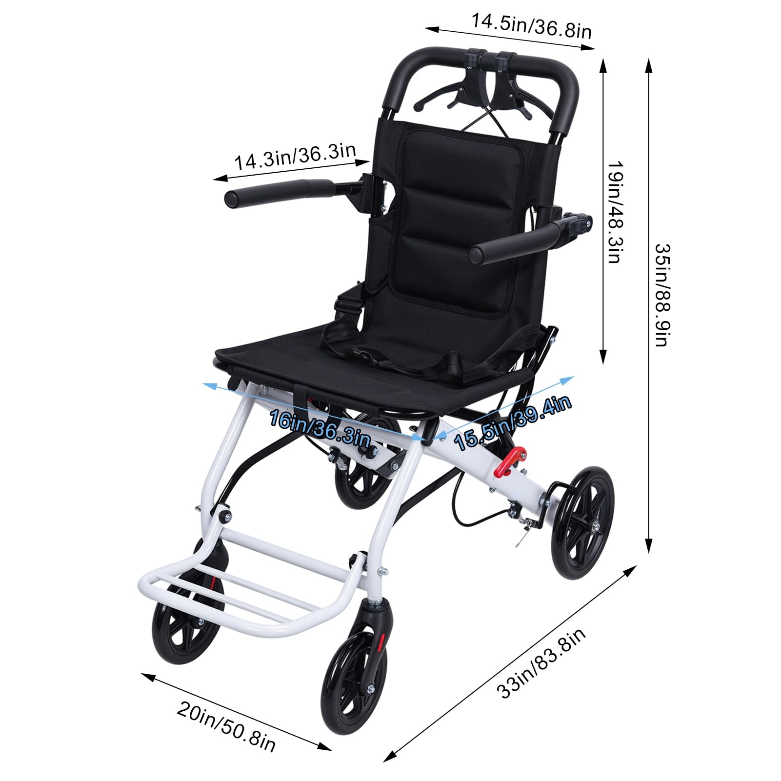 Rollstuhl Faltbar Leicht bis 150 kg-Leichter Transporterlollstuhl für Erwachsen MIT Carbon-Stahlrahmen, 360 ° -Rädern & Anti-Rutsch-Eisen | Ultra-Leicht 8,2 kg Kompakt & Reisefreundlich A