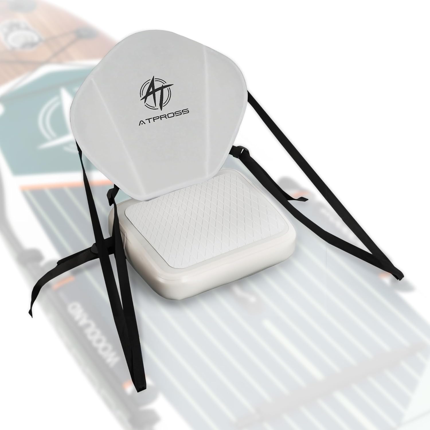 Inflatable Kayak Seat with Padded Backrest, 4 Adjustable Straps, Sit-On-Top Cushion for Kayaking, Canoeing & Fishing, Quick Inflation Design, White