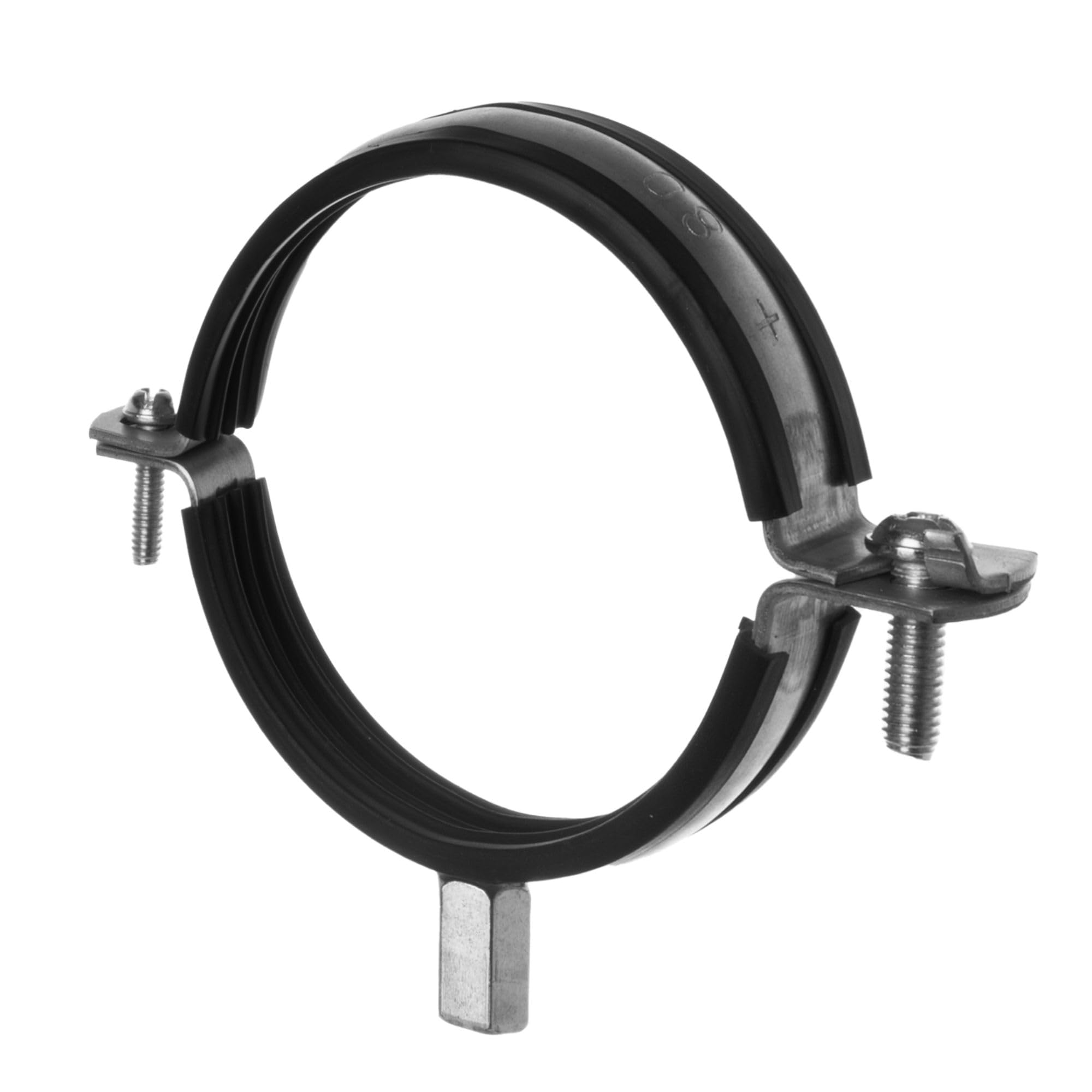 Turvent Black 80Mm Pipe Clamp - 3 Inch Pipe Hanger - Galvanized Steel Mounting Bracket - Duct Clamp With Rubber Gasket And M8/M10 Thread - Metal Support Brackets For Ducting Hvac System
