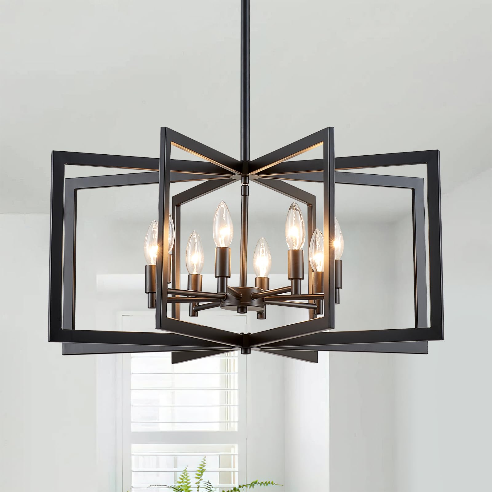 Photo 1 of peskoe Black Chandelier 8-Light, 26" Geometric Pendant Light Fixture