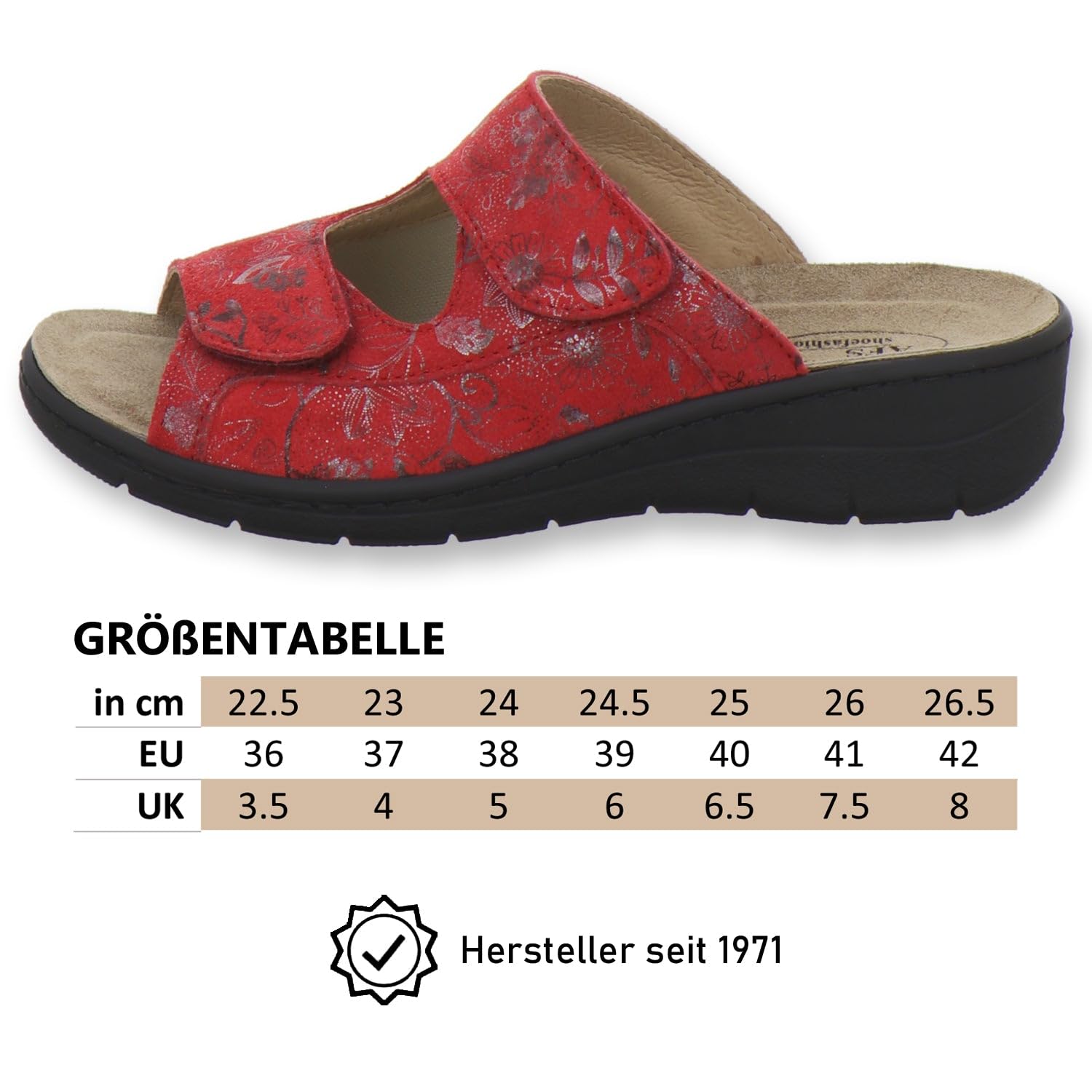 AFS-Schuhe 27832 Damen Pantoletten Hallux aus Leder mit Wechselfussbett, Bequeme Hausschuhe für Frauen mit Klettverschluss, Made in Germany