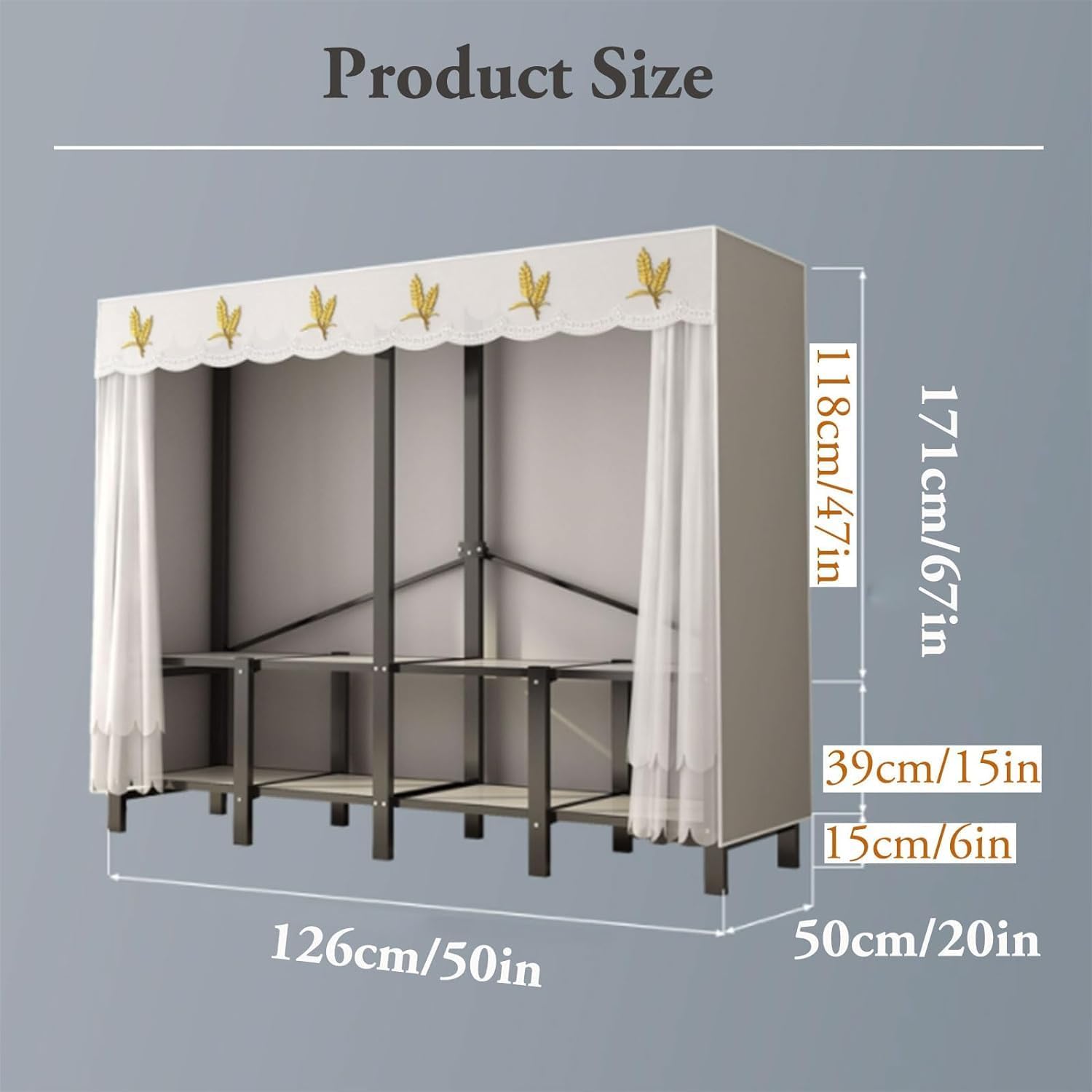 Foldable Wardrobe Closet Fabric Clothes Closet Steel Fashion Portable Wardrobe for Bedroom Hanging Saves Space Large Closet, L:126cm/50in