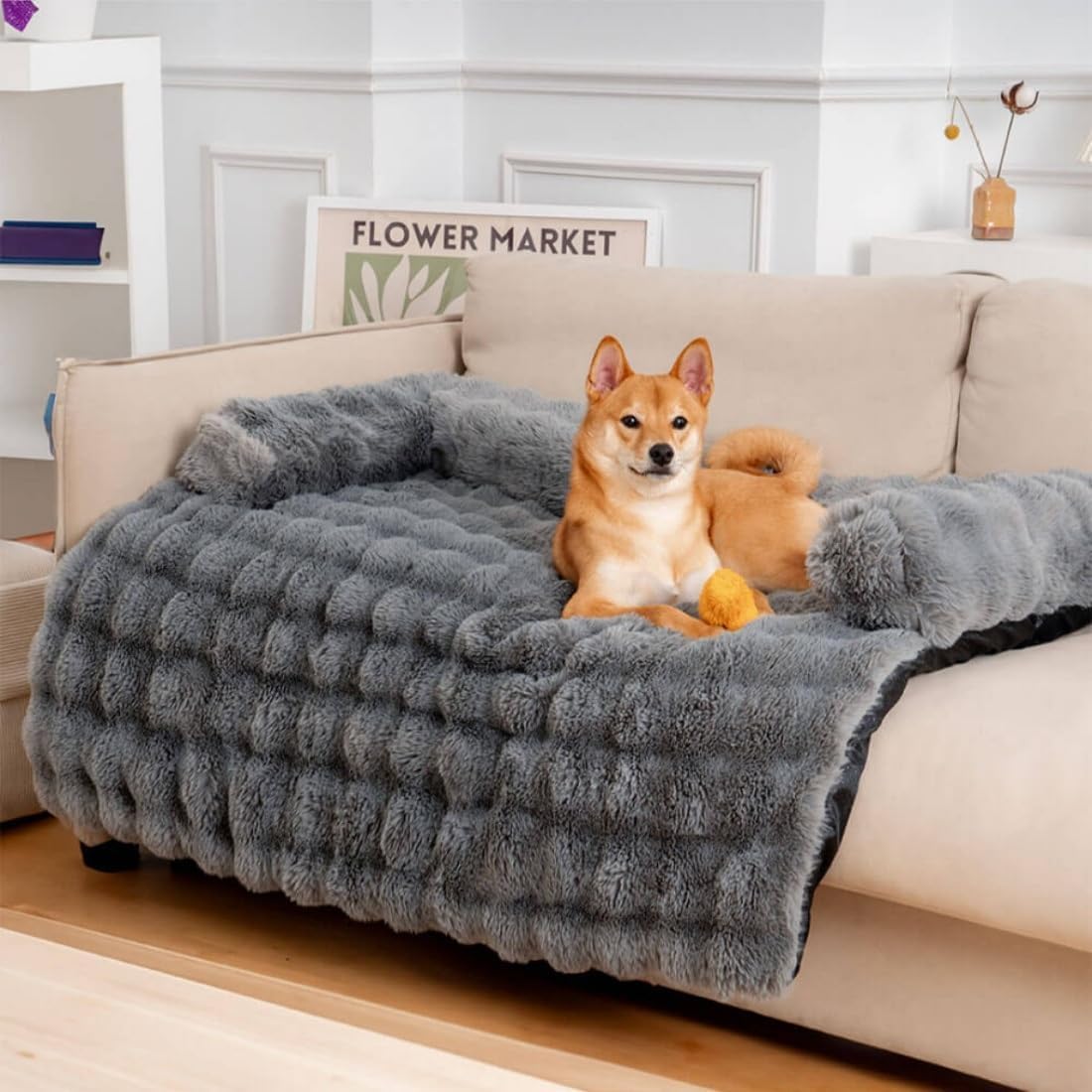 Luxuriöses Cozy Kuscheliges Hundebett Sofabett, Weich Hundebett Auto mit Erhöhte Ränder, Hundedecke Couch Wärme Couchbezug, waschbar,Rutschfeste Unterseitefür Sofa Boden Auto (A,L(95 x 85 x 16 cm))