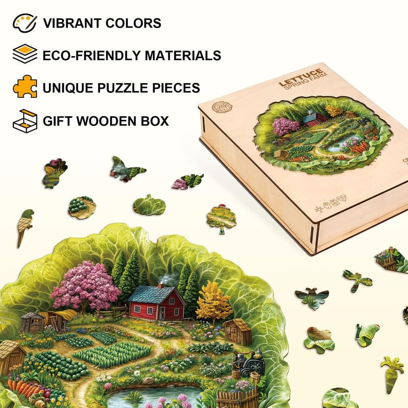 Jigfoxy Wooden Puzzles for Adults 250-Piece Farm in a Lettuce Jigsaw Puzzle - Image 3