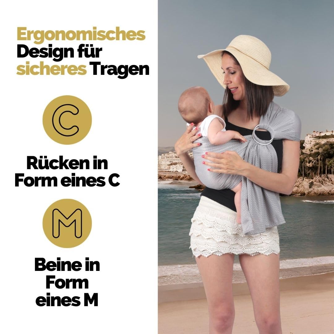 Amarsupiel | Baby-Wasserträger | Baby Wasser Schultergurt | Ultraschnell trocknende | Ergonomische Babytrage | OEKOTEX | Zertifikat Made in Spain |Grau