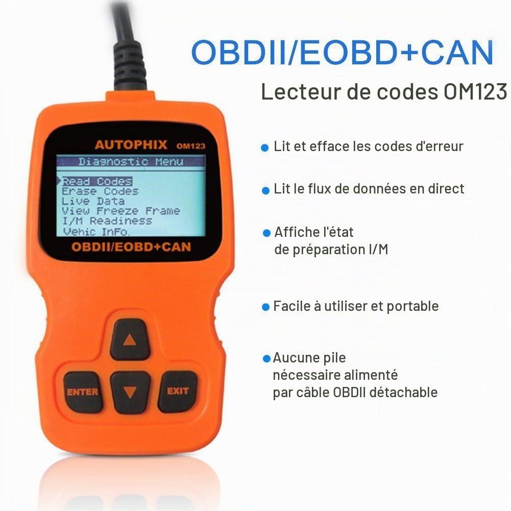 Happycow Om123 OBD II de voiture ordinateur Diagnostic Scan Tool Petite automobile des lecteurs de codes Check Auto Engine Light lecteur de codes d'erreur pour OBDII OBD2 Véhicule
