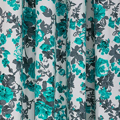 Image of Swayam Blackout Cotton Casement Long Door Curtain for Living Room & Bedroom | 9 Feet | Room Darkening Curtain with Eyelets | Pack of 2 | Floral Design - Turquoise