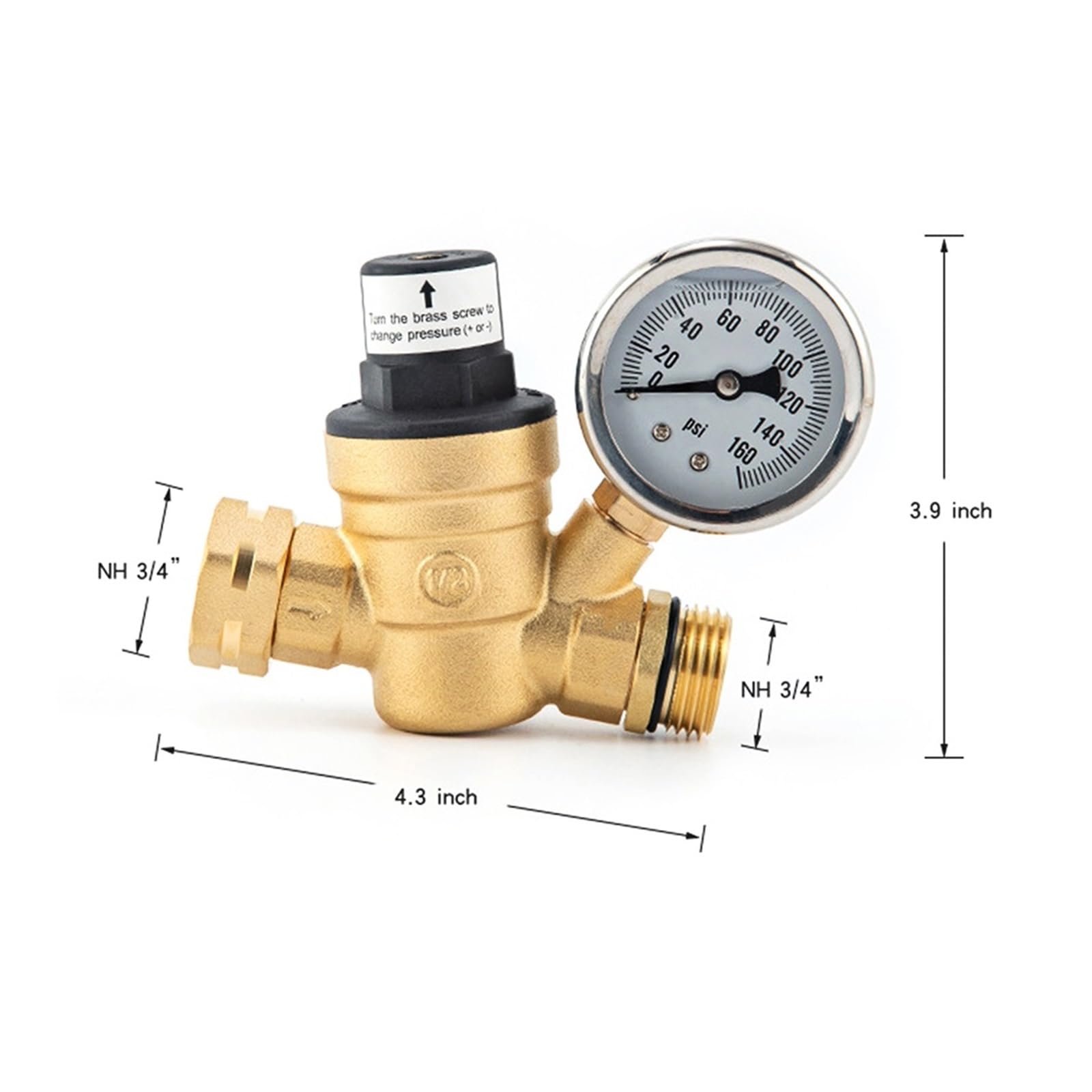 valvola riduttrice di Pressione Regolatore di Pressione Acqua in Ottone, Riduttore di Pressione Acqua Regolabile con manometro 0-160 PSI