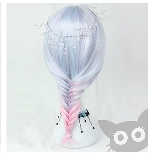 Miniatura 4 de Peluca de cosplay suave de 18 pulgadas, color azul claro, rosa, degradado, estilo japonés Harajuku + gorra sin gorro