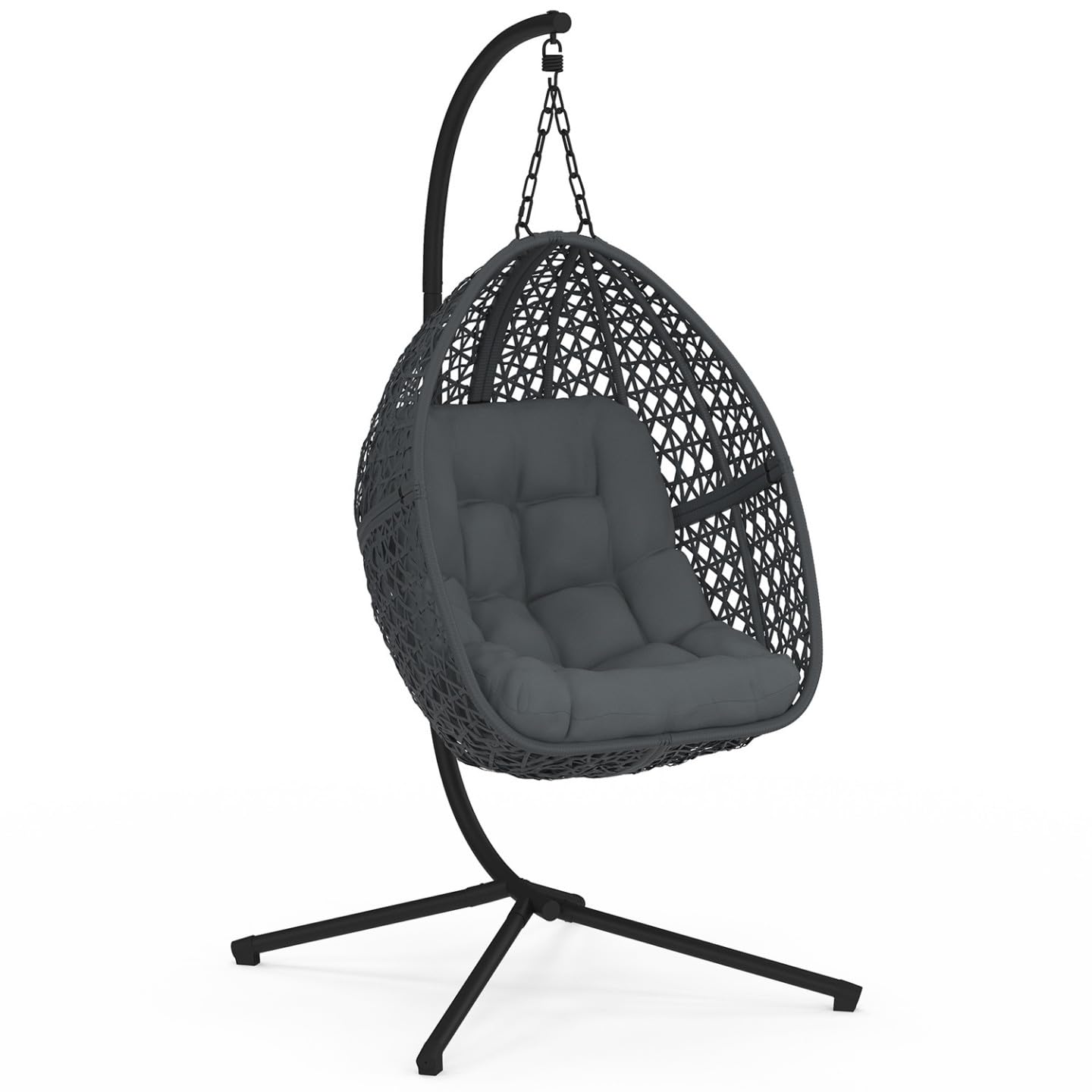 IDMarket - Fauteuil Lune Suspendu ajouré Effet rotin avec Coussin Gris