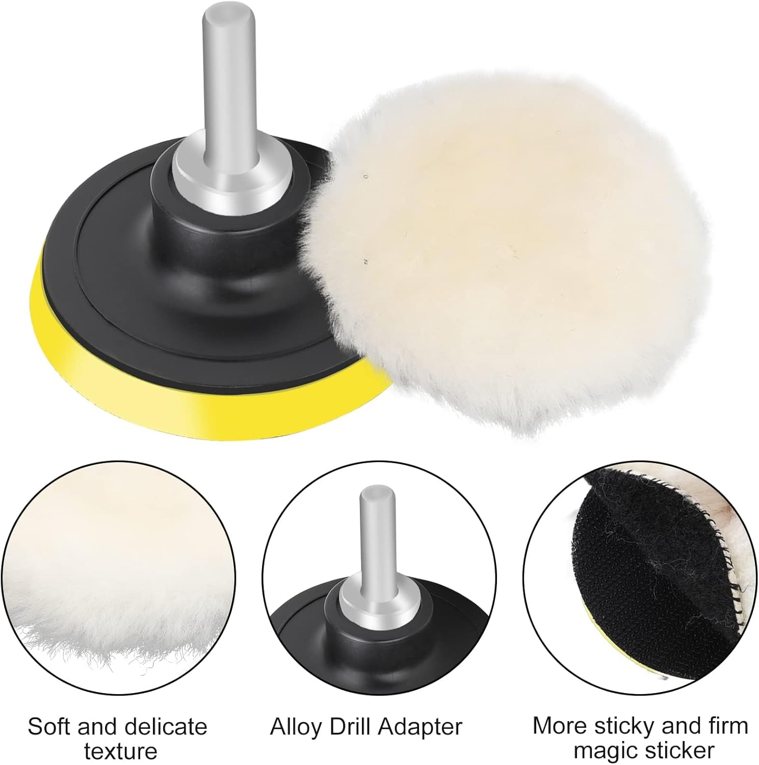 Linkstyle 7PCS 3 inch Wool Polishing Buffing Pad, Car Buffer Polisher Kit with Hook and Loop Back, for Drill Buffer Attachment with M10 Drill Adapter