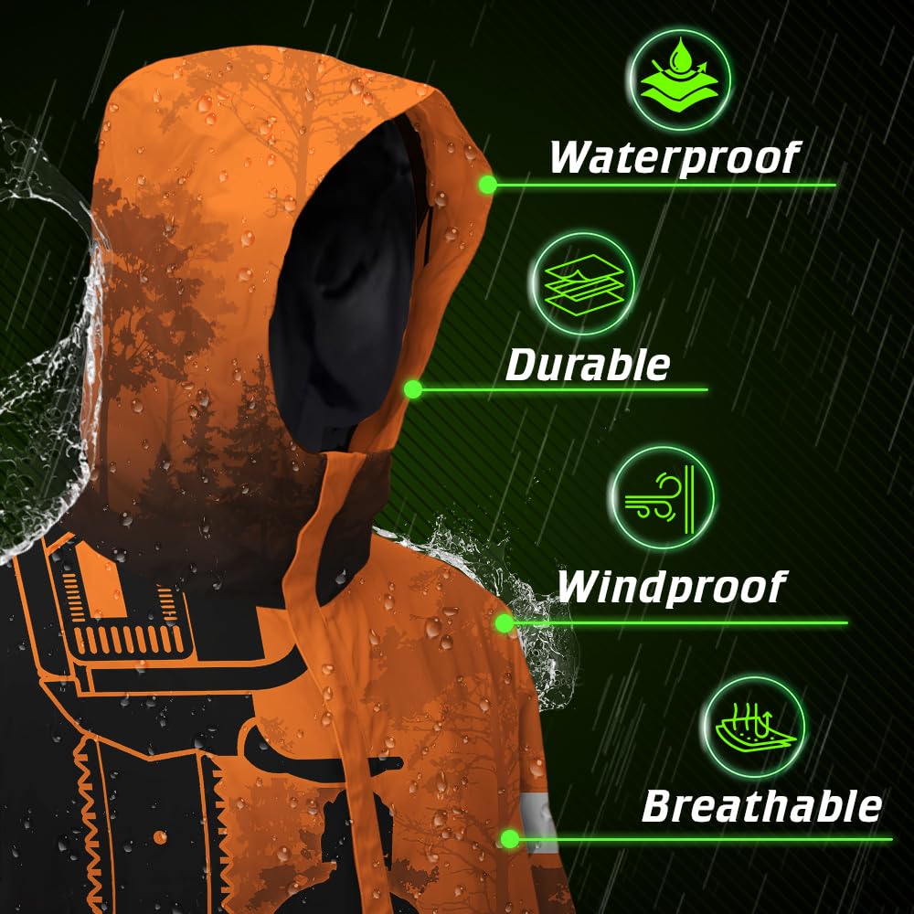 Matedecor Waterproof And Windproof High Visibility Jacket,Hi Vis Custom Name Reflective Orange Chainsaw Safety Jacket