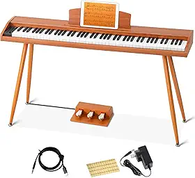 VEDO Teclado Musical, 88 Teclas Piano Digital Kit, Piano Digital para Iniciantes, 800 Tons, 600 ritmos, 80 Canções de Demonstração, Profissional Pedal Triplo, MIDI-USB, IOS, Pad, Win, Android, Marrom