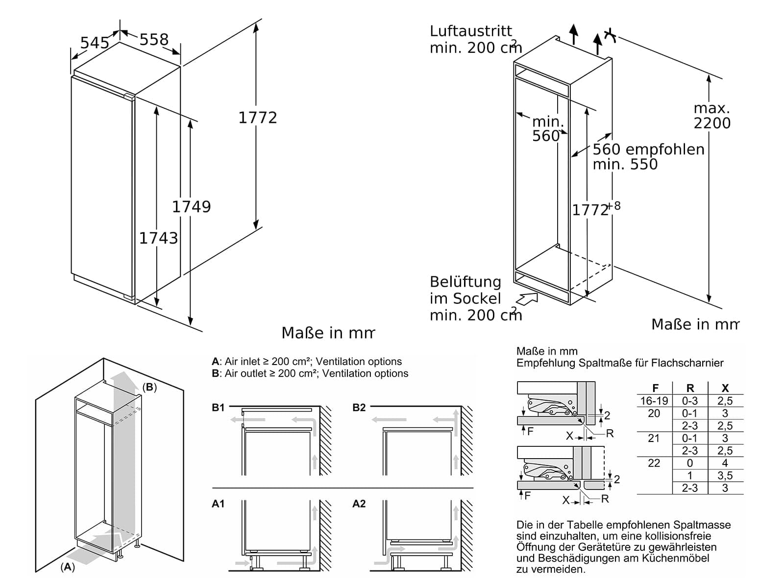 Bosch KIF82PFE0, serie 8, frigorifero da incasso con congelatore, nicchia 177,5 x 56 cm, raffreddamento da 254 l + congelatore da 15 l, prodotto in Germania, 3 volte più a lungo, ripiani in vetro di