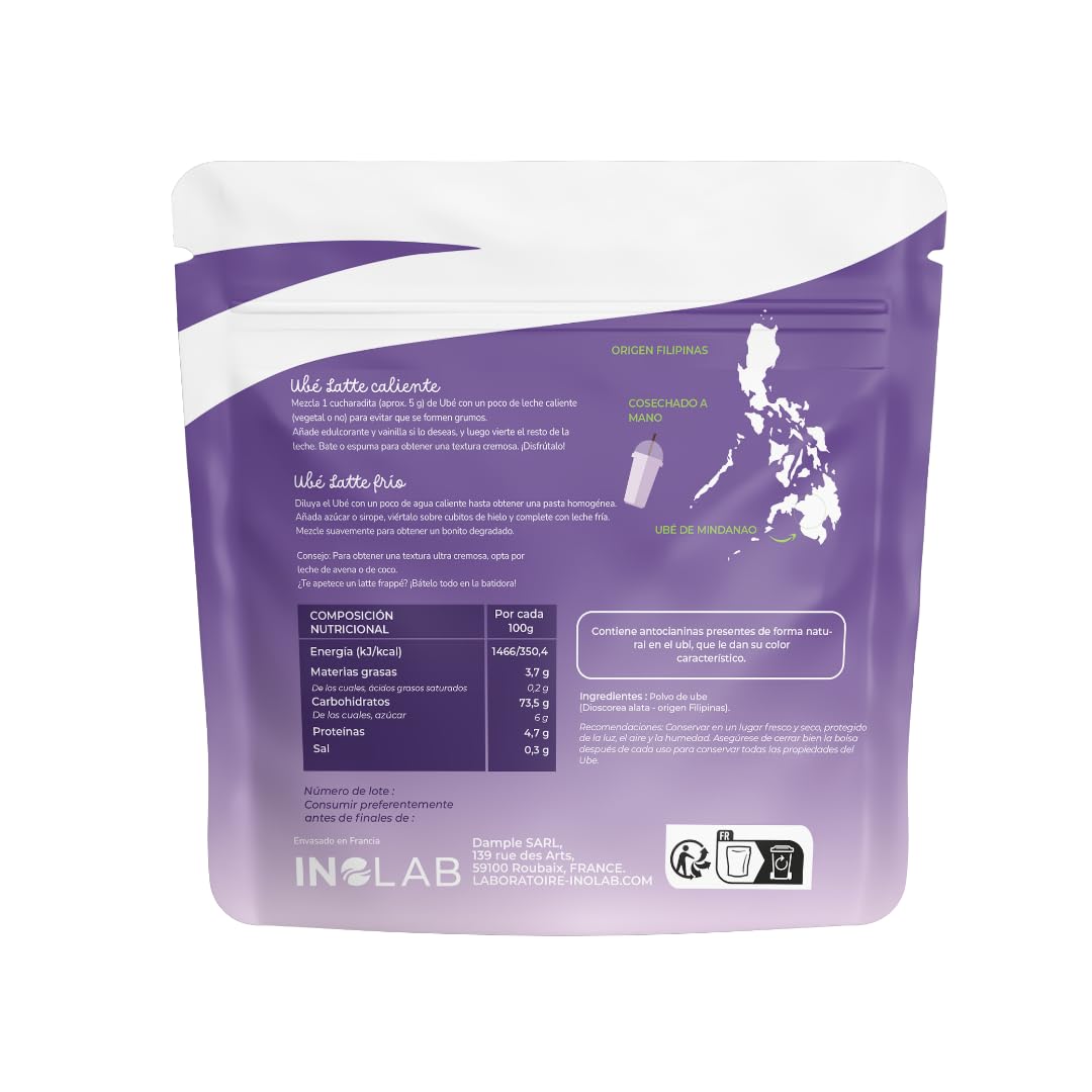 Inolab Polvo de Ube 100% Puro Superalimento para Latte, Postres y Smoothies 100 g