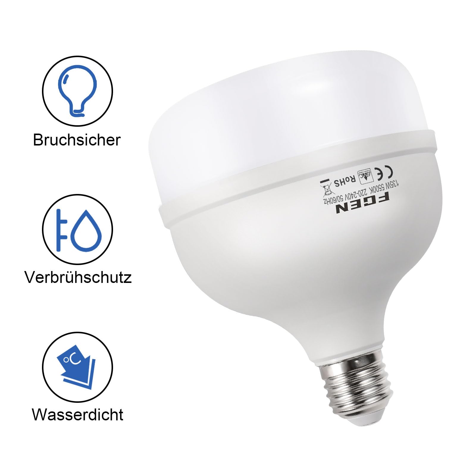 FGen Lampada fotografica da 135 W, 5500 K, con spina E27, lampada da studio, a risparmio energetico, 10.000 ore, illuminazione per fotografia di prodotto, softbox, studio fotografico T40 Bulbs