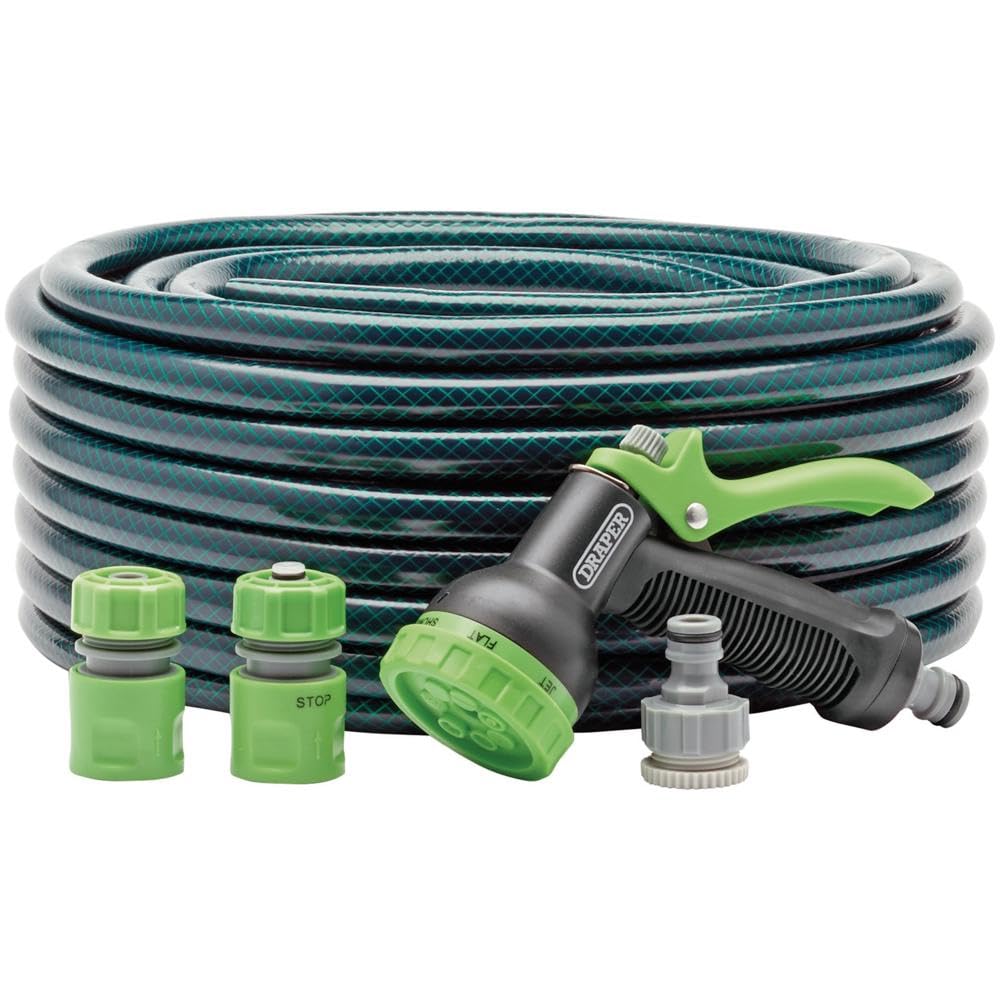 Draper 56447 - Tubo da giardino lungo 30 m, diametro 12 mm, con set di spruzzatori, colore: Verde