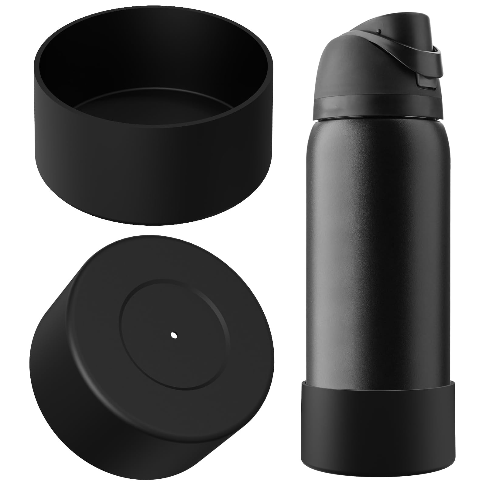 Linkidea 2 Pack Water Bottle Boot Compatible with Owala FreeSip Sports Bottle 32oz, Silicone Anti-Slip Bottle Bottom Bumper Protector (Black)