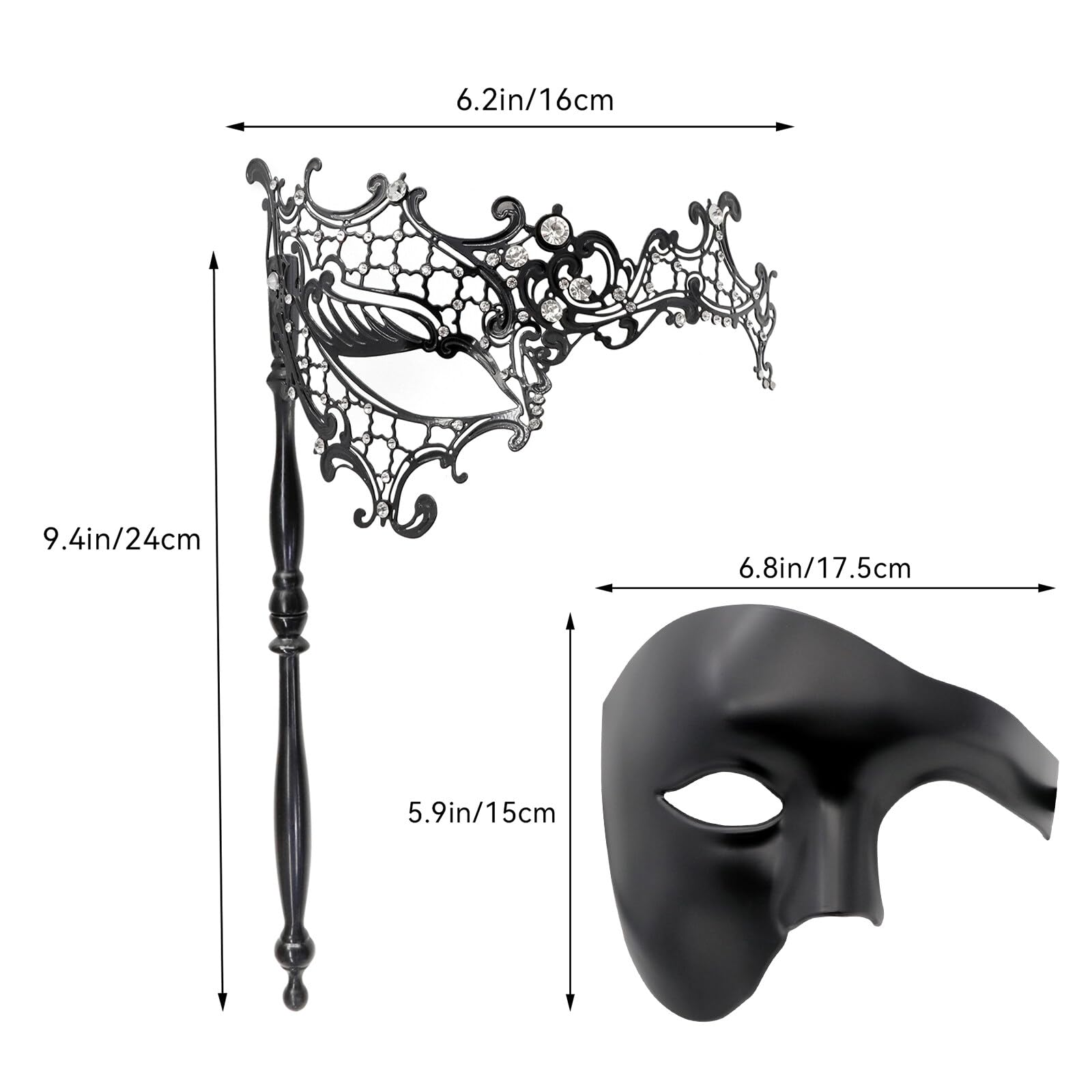 Thmyo Lot de masques vénitiens pour couple avec bâton de maintien, masque de fête vénitien pour homme et femme