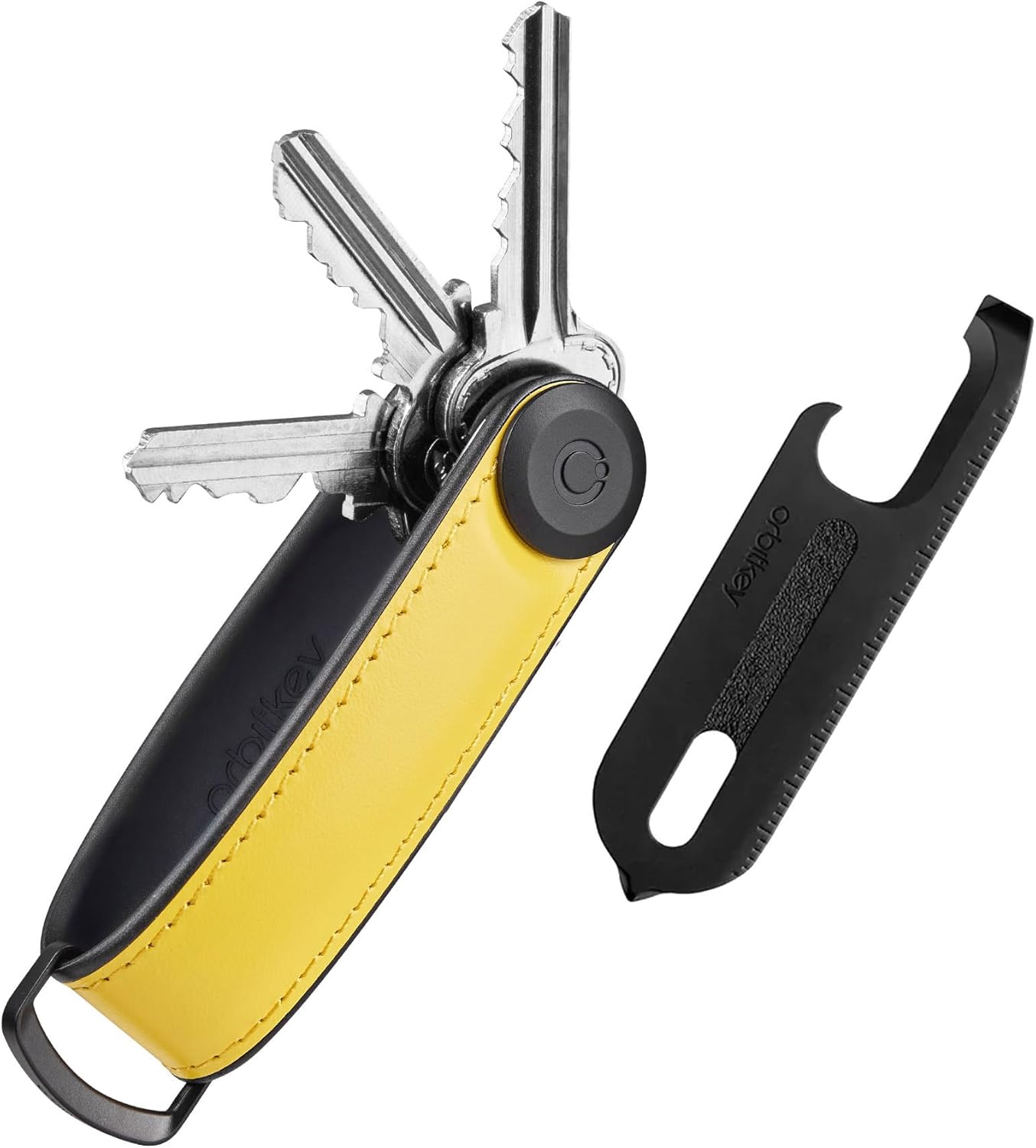 Orbitkey Hybrid Leather Key Organizer with Multi-Tool V2 Set – Slim Key Holder with Stainless Steel Insert – Durable Keychain with Multi-Function Tool for Travel, Office & Outdoor Use - Solar Yellow
