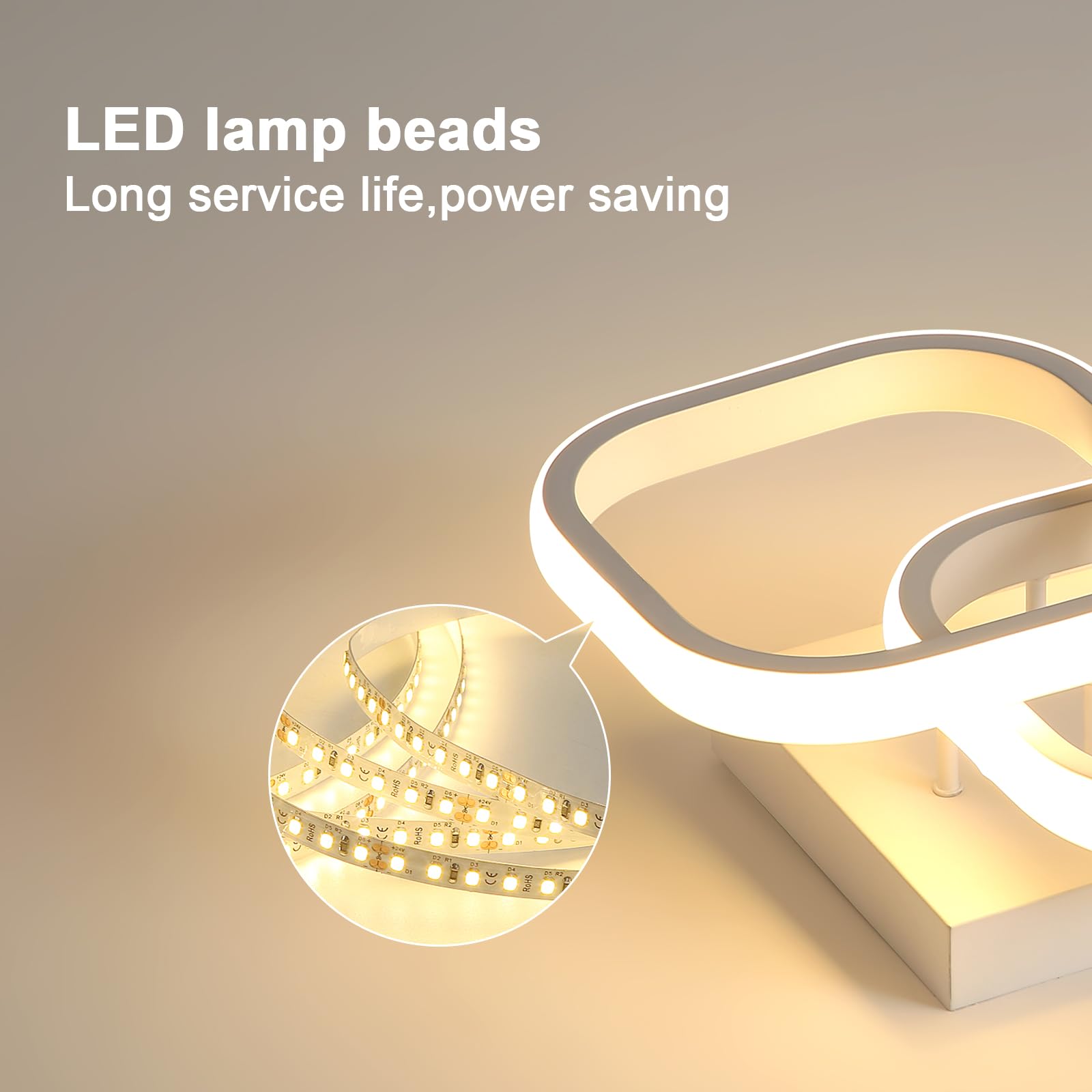 Plafoniera LED Moderna, 2 Pezzi 22W 2475LM per Soggiorno, Lampadario Bianco da Soffitto per Camera da Letto, Corridoio, Cucina - Bianco Caldo 3000K