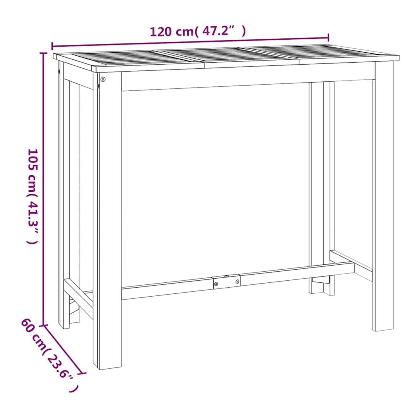 Gecheer Table de Bar Jardin en Bois d'Acacia | Design Polyvalent & Facile à Nettoyer | 120x60x105 cm