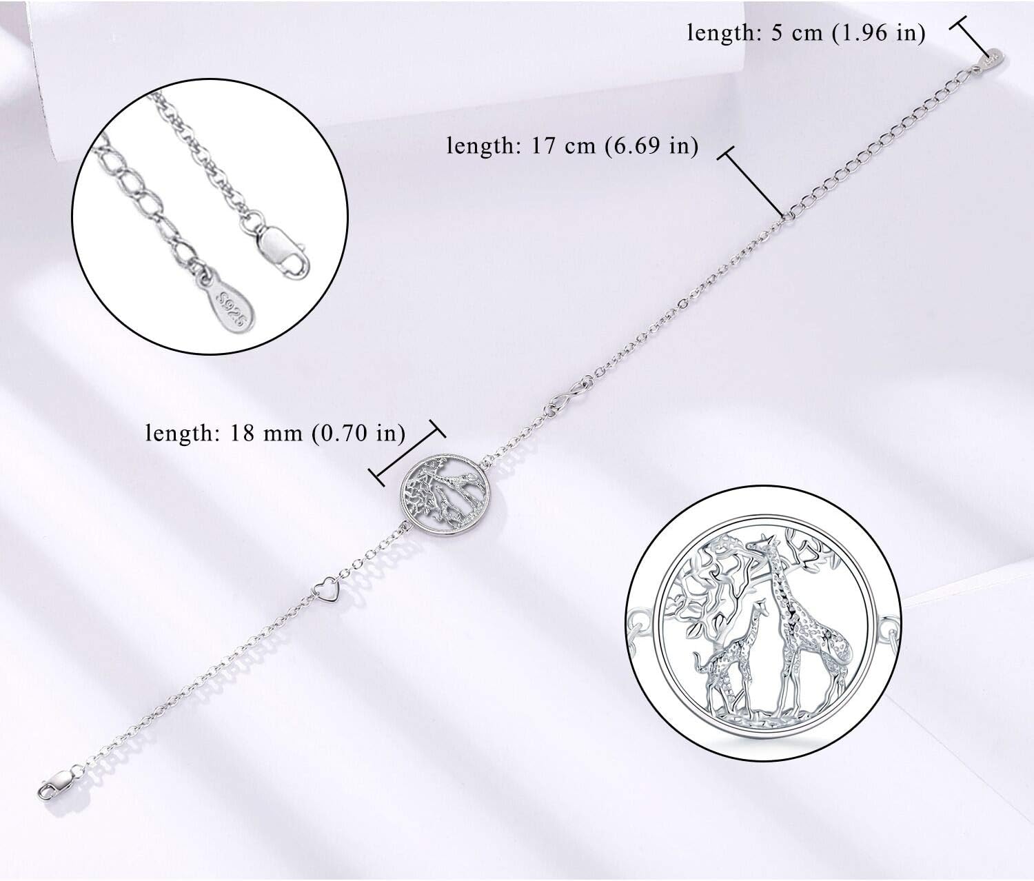 Animal Bracelet for Women 925 Sterling Silver Giraffe Bracelet/Flamingo Bracelet Infinity Love Heart Adjustable Chain for Mom Girlfriend Mother's Day - Image 5